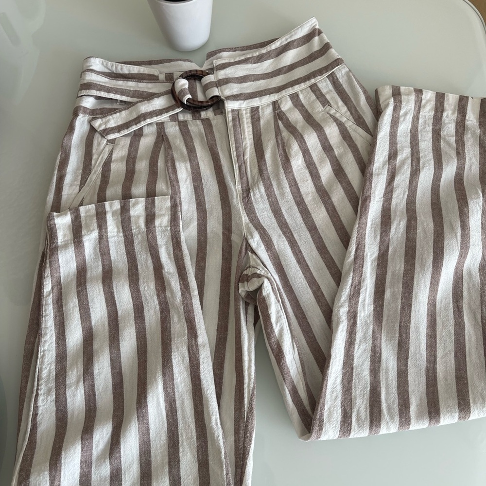Anthropologie Beige and White Striped Pants - Picture 3 of 13